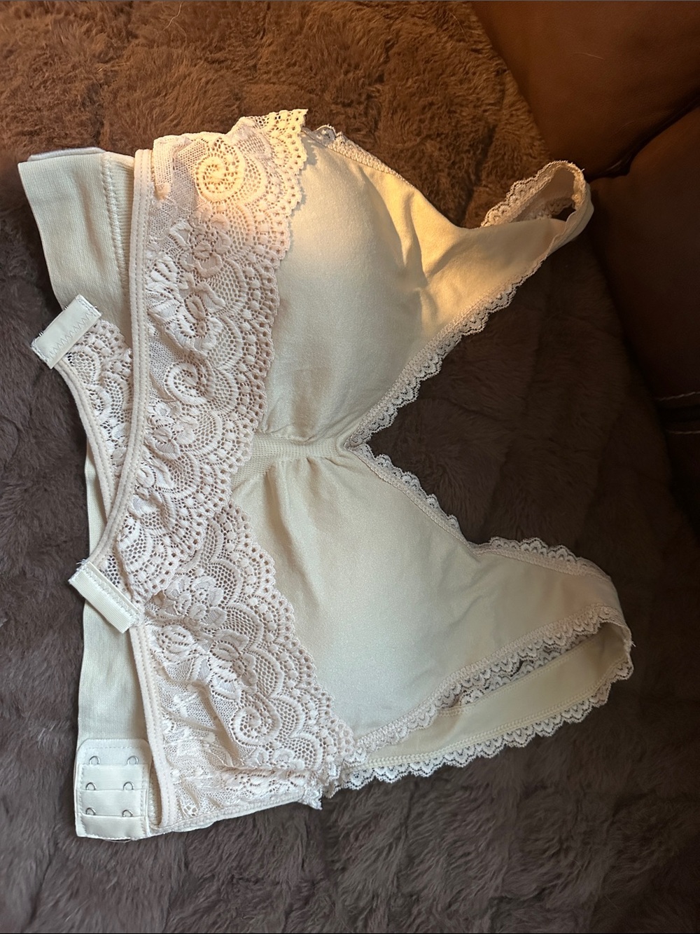 Lace Trim Wireless Bralette - Cream
